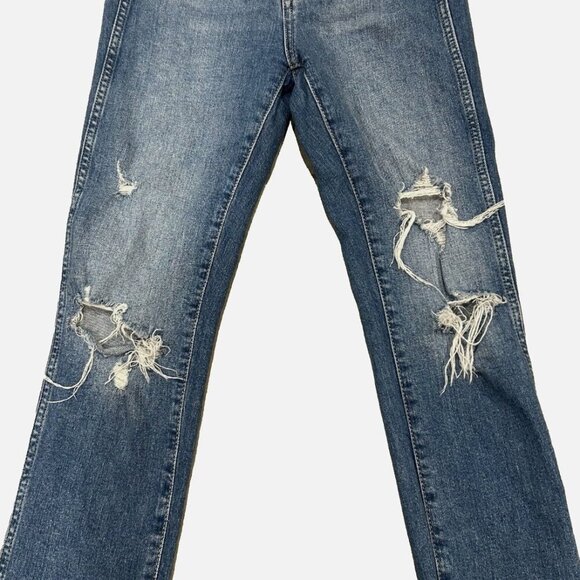 GAP 0 Grong Vintage Distressed High-Rise 25" Ripped Stretch Denim Blue Jean - Picture 3 of 4